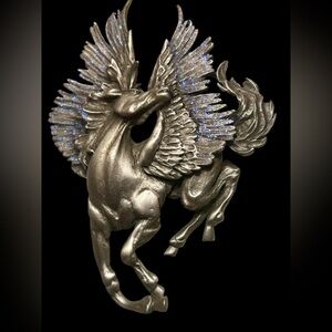 Vintage JJ Jonette Silver Tone Winged Pegasus Brooch